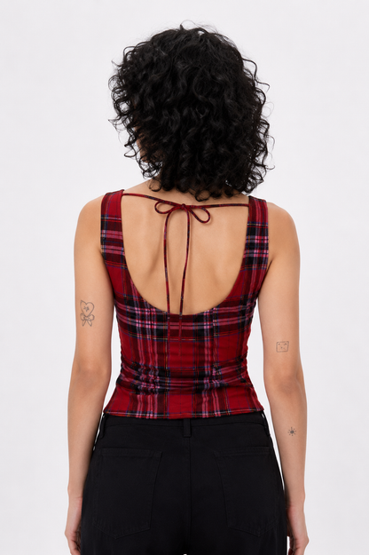 TOP LINA TARTÁN ROJO