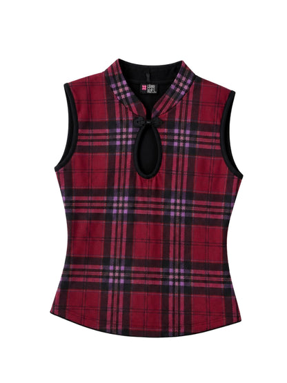 QIPAO TARTÁN ROJO