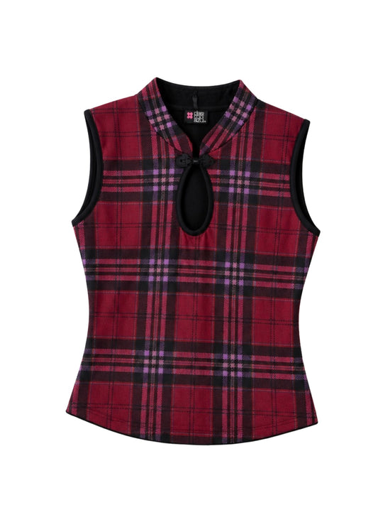 QIPAO TARTÁN ROJO
