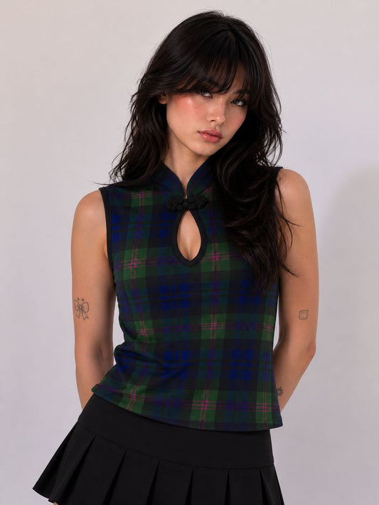 QIPAO TARTÁN VERDE